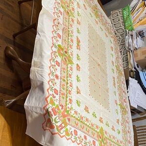 Floral Patterned Tablecloth - Cream and Orange ABC with ducks farmers 62” x 51”